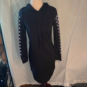 Love J Black Dress with Checkered Sleeves